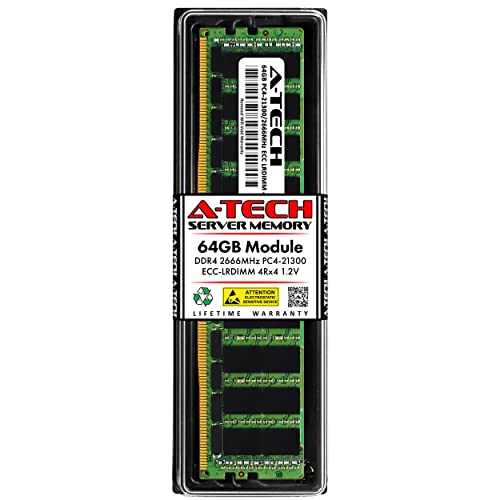 A-Tech 64GB RAM for Supermicro SuperServer 6028TP-DNCR, 6028TP-HC1FR, 6029TP-HC1R, 8048B-C0R4FT, F618R2-RTPT+, F628R3-R72B+ | DDR4 2666MHz PC4-21300 ECC LRDIMM 4Rx4 負荷軽減サーバーメモリーアップグレード ASF283