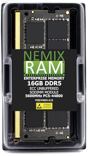 NEMIXRAM NEMIX RAM 16GB (1X16GB) DDR5 5600MHZ PC5-44800 1Rx8 1.1V 262-PIN ECC Unbuffered SODIMM