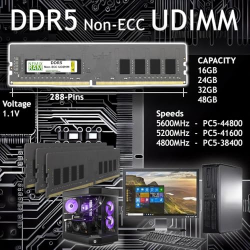 ASRock NEMIX RAM 32GB (2X16GB) DDR5 5200MHZ PC5-41600 1Rx8 1.1V 288-PIN Non-ECC Unbuffered UDIMM Desktop PC Memory KIT Compatible with ASRock Z790 Taichi | Z