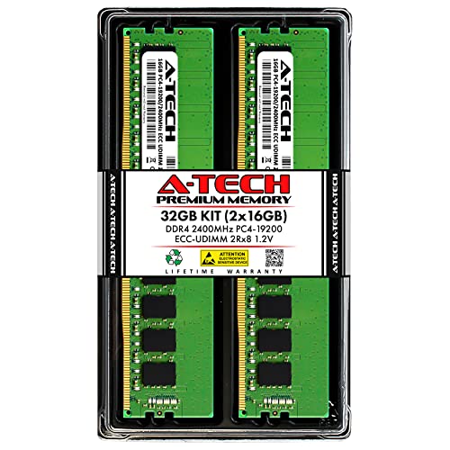 A-Tech 32GB キット (2x16GB) メモリ RAM Supermicro X11SSL-F - DDR4 2400MHz PC4-19200 ECC アンバッファード UDIMM 2Rx8 1.2V - サーバー