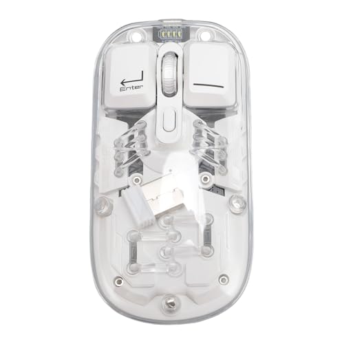 Elprico Bluetooth ワイヤレスマウス デュアルモード BT5.0/2.4GHz タイプC 充電式コンピュータマウス 完全透明 サイレントマウス USB レシーバー & RGB バックライト付き オフィス用 (白) Elhxpkdey3zt-11