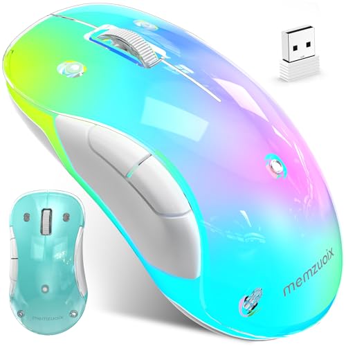 memzuoix 2.4G 無線マウス RGB LED 着脱式カバー付き 充電式 人体工学 1400DPI 光学式 5ボタン ポータブル USBレシーバー付属 PC/ノートパソコン/デスクトップ/MacBook対応 - ブルー