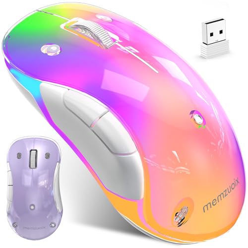 memzuoix 2.4G 無線マウス RGB LED 着脱式カバー付き 充電式 人体工学 1400DPI 光学式 5ボタン ポータブル USBレシーバー付属 PC/ノートパソコン/デスクトップ/MacBook対応 - ラベンダー