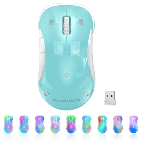 qaf 2.4G 無線マウス RGB LED 着脱式カバー付き 充電式 人体工学 1400DPI 光学式 5ボタン ポータブル USBレシーバー付属 PC/ノートパソコン/デスクトップ/MacBook対応 (水色)