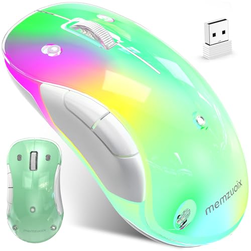 memzuoix 2.4G 無線マウス RGB LED 着脱式カバー付き 充電式 人体工学 1400DPI 光学式 5ボタン ポータブル USBレシーバー付属 PC/ノートパソコン/デスクトップ/MacBook対応 - ミントグリーン