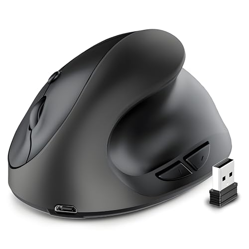 【垂直型&人間工学】ワイヤレスマウス 静音設計 2.4G/Bluetooth 800/1200/1600DPI 充電式 手首の疲れ軽減 長時間作業用 右利き用 6ボタン Windows/MacOS/Android/ChromeOS/Linux 対応 (グレー) JWCM0820R-2M