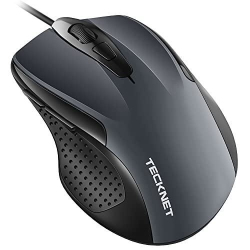 TeckNet マウス 有線 USB接続 光学式 6ボタン(戻る・進むボタン搭載) 1000/2000DPI 高精度 Windows 11、10 、8、7、Windows 2000、XP、 VISTA、Chromebook、Mac などに対応 コンパクト プラグ&プレイ (モクグレー) TK-EMS014