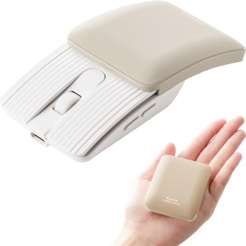 イーサプライ モバイルマウス Bluetooth 折りたたみ コンパクト 小型 5ボタン 静音 DPI切替 持ち運び 軽量 タブレット/スマホ対応 USB-C充電式 ポーチ付き ベージュ EEX-MABT03BG