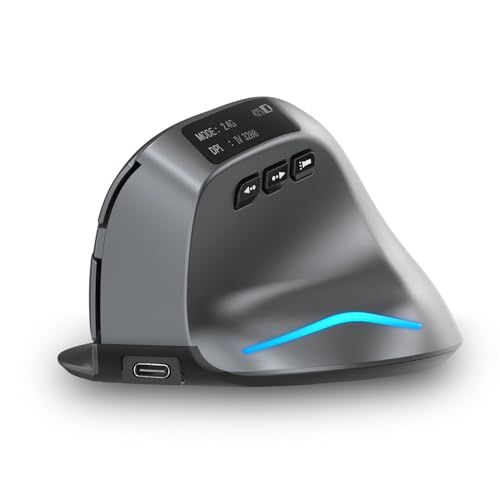 DGCOOIQ Bluetooth/USB 2.4G デュアルモード ワイヤレスマウス,充電式 ディスプレイ付き,3200DPI 7ボタン LED光学式 人間工学 縦型マウス,PC/ノートパソコン/タブレット対応 ブラック F26C