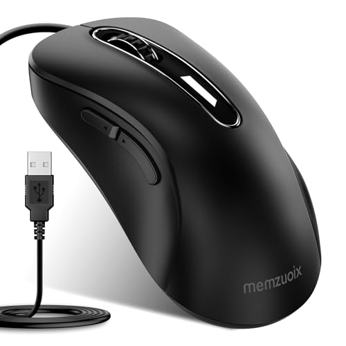 memzuoix 有線マウス USB 1400DPI 光学式 5 ボタン 人間工学設計 1.5m ケーブル ノートPC MacBook対応 Windows Mac Linux など複数OS対応 黒