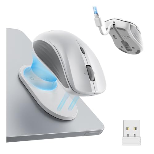 ESR MagMouse ワイヤレスマウス 静音 持ち運び ノートパソコン用Bluetoothマウス 内蔵式Type-C充電ケーブル付き 無線マウス 再利用可能な粘着シート オフィス用 モバイルマウス Bluetooth 5.0&2.4 GHz接続対応 2台まで接続 マルチペアリング 静音クリック 人間工学 ホワイト