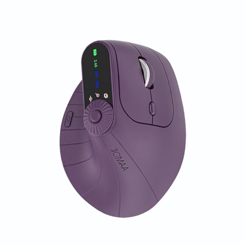 OUSEITECH 無線エルゴノミクスマウス 縦型マウス LED付き 横スクロール 充電式マウス 5ボタン / 6機能ダイヤル操作 Bluetooth 無線2.4GHz 1000/1200/1600/2400 DPI 人間工学デザイン PC ノートタブレットなどに対応 多機能ボタン（パープル) OU3703