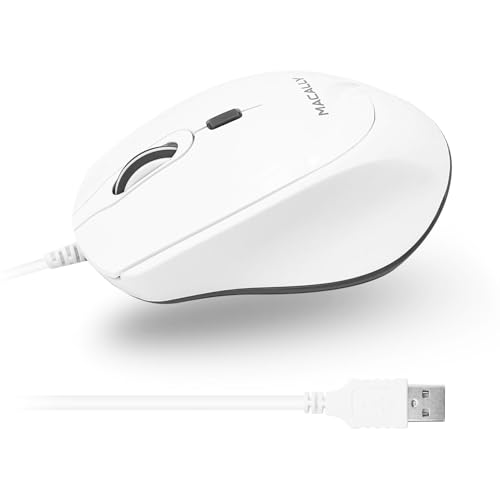 Macally USB有線マウス MacまたはPC用 快適 滑らか 静音 ホワイトUSBマウス 5フィートのケーブルと4DPIで有線 プラグアンドプレイ コード付きコンピュータマウス ノートパソコンやオフィスのデスクトップ用 ホワイト