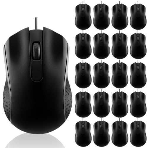 Tellegloww 20個 有線 USB コンピューター マウス バルク 3ボタン コード付き有線マウス ノートパソコン デスクトップ コンピュータ マウス PC オフィス 学校 ホーム用品 ブラック QMF-Tellegloww-234