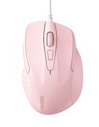 TeckNet (テックネット) USB有線マウス 6ボタンコードマウス 4つの調節可能なDPI付き 光学式コンピューターマウス 人間工学に基づいたデザイン 5フィートのコード ノートパソコン Chromebook、PC デスクトップ Mac ノートブック用 ピンク EUM01013BA01