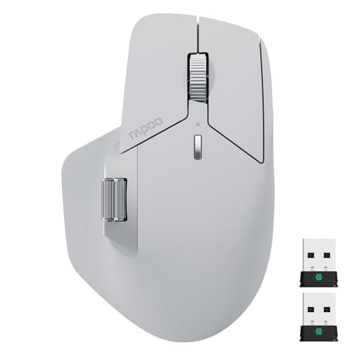 RAPOO MT760PRO マウス 無線 ワイヤレス NearLink + Bluetooth 5.0 マルチデバイス 12K DPI 2Kポーリング エルゴノミクス設計 11個のプログラム可能なボタン オンボードメモリ 側ローラー付き 静音クリック PC/MacBook/タブレット対応 120日間のバッテリー寿命 グレー