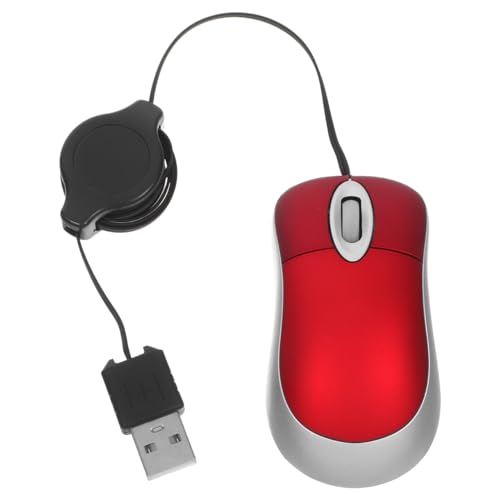UKCOCO ミニUSB有線マウス 格納式ケーブル付き 1600Dpi 光学解像度 ポータブル小型マウス コンピューター/ノートブック/PC/デスクトップ用 (レッド) NB5PB4FDZNDTBD424X255081O