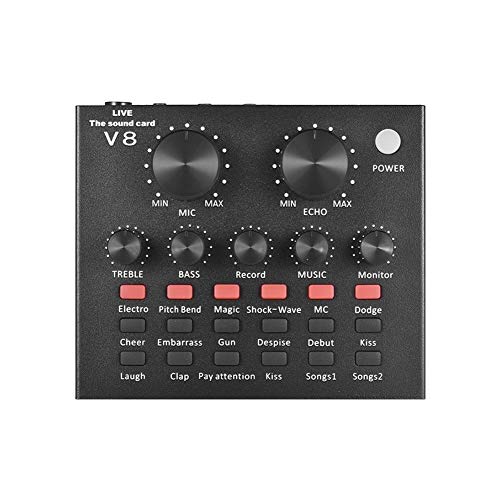 Seino サウンドカード 外部オーディオミキシング内蔵の充電式バッテリーライブストリーミングChating音楽レコーディングを叫ぶ歌うために複数のサウンドエフェクトとサウンドカードのUSBオーディオ・インターフェイスの接続 (Color : ブラック)