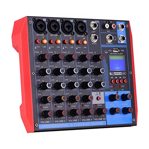 Seino サウンドカード AG-6 ポータブル 6 チャンネル ミキシング コンソール デジタル オーディオ ミキサー +48V ファンタム電源/USB/MP3 接続をサポート音楽録音 DJ ネットワーク ライブ放送 カラオケ