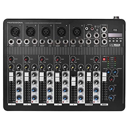 Seino サウンドカード プロフェッショナルワイヤレス7チャンネルマイクラインオーディオミキサーは3バンドEQ 48Vファンタム電源USBインタフェースでミキシングコンソール