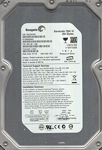 SEAGATE Barracuda ST3250410AS 250GB 7200 RPM 16MB キャッシュ SATA 3.0Gb/s ハードドライブ ST3250620AS