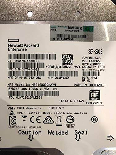 HP 857968-001 10TB SATA ハードドライブ - 6 Gb/s インターフェース 7,200 RPM 3.5インチ ラージフォームファクター (LFF) ロープロファイル (LP)