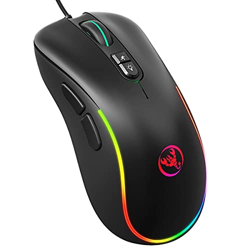 MTFZD ゲーミングマウスUSB有線マウス8ボタン800-6400DPI 9 RGBバックライト有線マウスマクロマウスPUBG PCゲーマー、金属灰