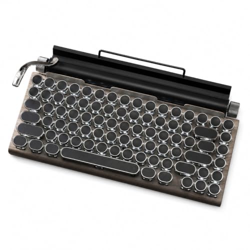 aelah タイプライター キーボード 83キー ホットスワップ メカニカルキーボード 蓝牙5.0両用接続 (木目調 ホワイトライト)
