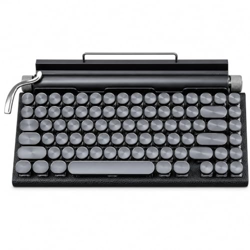 aelah タイプライター キーボード 83キー ホットスワップ メカニカルキーボード 蓝牙5.0両用接続 (ブラック表皮貼り 固定カラーライト)