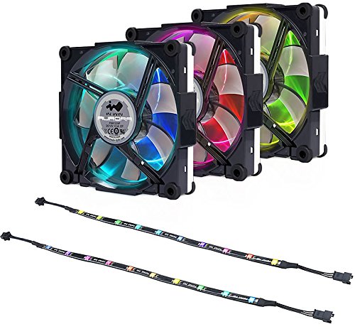 IN WIN InWin Auroraファンキット ブラック/ホワイト、3 RGB LED 120mm 高性能静音冷却コンピューターケースファン 防振マウント付き