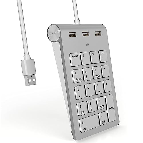 COOLEAD テンキーパッド 有線 USBハブ付き 3つUSB2.0ポート 18キー USBケーブル一体型数字キーボード PC ラップトップ Mac用 外付けテンキー 小型 持ち運び便利 NK-622