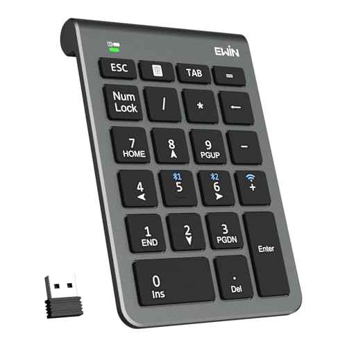 ewinstore Ewin テンキー numlock非連動 Bluetooth/2.4G接続 3台デバイス接続 ワイヤレス 数字キーボード Bluetoothキーボード 超薄型 左手デバイス 片手デバイス ショートカットキー 日本語対応 iOS iPadOS Windows Androidに対応 B038