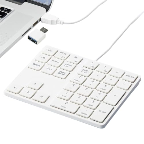 Levieny [有線/USB Type-C両対応] 薄型 34キー テンキーボード Tabキー付き テンキー usb ミニキーボード 外部 PC/Laptopなどに対応 多機能ナンバーパッド（ホワイト） YB-NK231202-WT