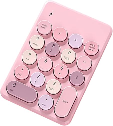 ワイヤレス テンキーパッド テンキー電卓 18キー 小型 数字キーボード 薄型 丸いキー設計 USBポート付 メカニカル 高耐久 オフィス 会計 銀行 金融 多機種対応 ピンク YH1107YH82