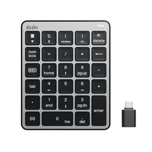 ewinstore Ewin テンキー numlock非連動 Bluetooth/2.4G接続 2台デバイス接続 ワイヤレス 数字キーボード Bluetoothキーボード 超薄型 左手デバイス 片手デバイス ショートカットキー 日本語対応 iOS iPadOS Windows Androidに対応 (グレー) ES-KB701