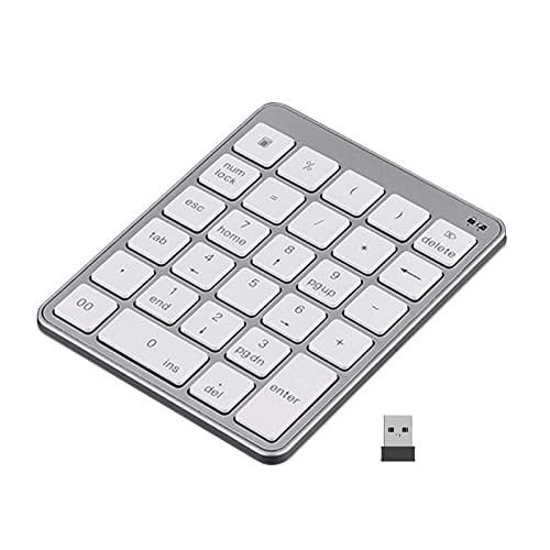 JSSEVN 2.4G 無線 数字キーボード 28キー スリム 電卓 テンキーパッド ワイヤレス 独立キー 耐久性 薄型 持ち運び便利 デスクトップ PC ノートブック用 シルバー XCJP220305WG076-2