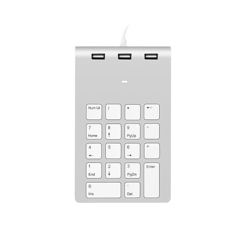 DIWOSHE 有線テンキー USBポート付き HUB 薄型 18キー 数字キーボード 多機能 小型 ミニキーボード 片手デバイス USBハブ 外付けテンキー PC/ノートパソコン/コンピュータMACに対応 SYWS0623-YH