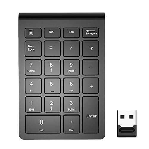 JSSEVN テンキーパッド 2.4G 小型テンキー 電卓 ワイヤレス 数字キーボード 22キー 静音 片手用 多機種対応 ラップトップ デスクトップ PC ノートブック用 ブラック XCJP220305WG068-4