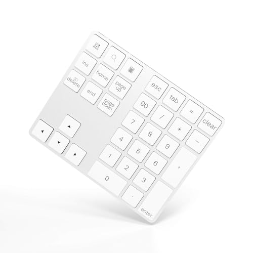 Omenluck Bluetooth テンキーボード ワイヤレス テンキーパッド 34キー 無線 数字キーボード 充電式 人間工学設計 ブルートゥース テンキー 1000万回高耐久 持ち運び便利 コンパクト 小型 極薄型 Android Windows IOS 対応 ZXJP240907W025