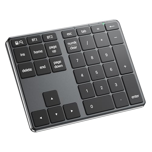 iClever テンキー Bluetooth ワイヤレス 数字 キーボード パンタグラフ式 Type-C充電 超薄型 金属構造 numlock連動 2台まで接続可能 ブルートゥース ナンバーパッド 34キー mac テンキー 片手デバイス macOS/Windows/iOS/Android 対応 IC-KP10 (ブラック)