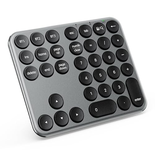 iClever テンキー Bluetooth ワイヤレス 数字 キーボード 3台接続 パンタグラフ式 超薄型 軽量 金属構造 numlock連動 Type-C充電 ブルートゥース ナンバーパッド 35キー mac テンキー 片手デバイス Windows/iOS/Android など対応 IC-KP11 (グレーブラック)