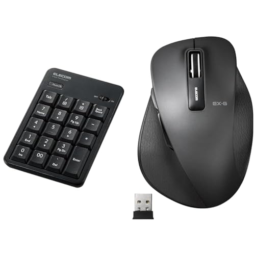 エレコム 【セット買い】エレコム テンキー Bluetooth 静音設計 抗菌 Windows/Chrome OS/macOS対応 ブラック TK-TBM023SKBK + マウス ワイヤレス (レシーバー付属) Lサイズ 5ボタン (戻る・進むボタン搭載) 静音 BlueLED 握りの極み ブラック M-XGL10DBSBK
