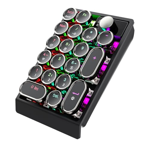 Dpofirs レトロワイヤレステンキー、19キーメカニカルテン、Bluetooth 2.4G USB C有線、ホットスワップ可能RGBバックライト付きコントロールノブ、ポータブルパッド、PCラップト用 Dpofijkbr4q1fg3