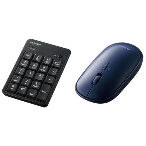 エレコム 【セット買い】エレコム テンキー Bluetooth 静音設計 抗菌 Windows/Chrome OS/macOS対応 ブラック TK-TBM023SKBK + ワイヤレスマウス Bluetooth Slint M-TM10BBBU/EC 薄型 静音 4ボタン プレゼンモード機能付 Windows Mac Android iOS iPadOS FireOS対応 ネイビーブルー
