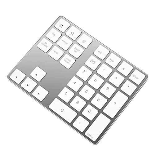 JSSEVN ワイヤレス 数字キーボード アルミニウム テンキー メンブレン Tabキー付き 充電式 耐久性 薄型 34キー 電卓 巨大 エンターキー 2.4G 多機能 オフィス 会計 銀行 シルバー XCJP220305WG016-1