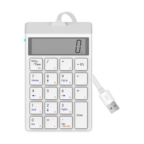 JQQJ テンキー 電テンキー 電卓機能付きテンキーキーサイレントキーパッド、システムコンピューター、スマートフォン、タブレット、ラップトップに適しています小型、オフィス、学生、仕事用 ビジネス用 (ホワイト)