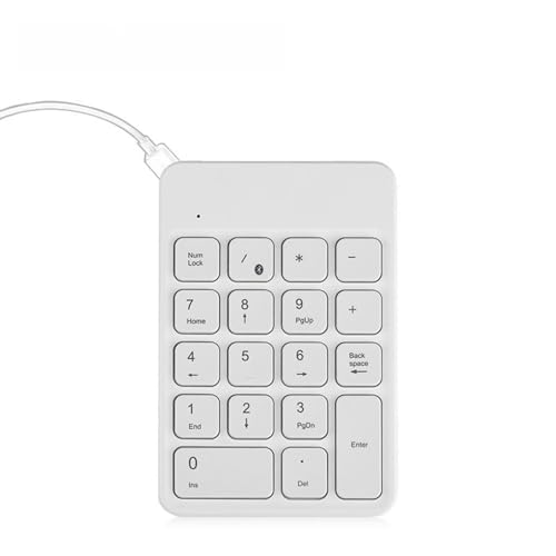 Negosu USB充電式 テンキー 19キー 静音 ワイヤレス/有線両用 Bluetooth接続 電卓機能付き マルチデバイス対応 多色展開 (白,Bluetoothキーボード)