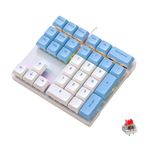 LINKEET メカニカルテンキーパッド レインボー バックライト スムースレッドスイッチ 有線 USB ナンバーパッド 33キー NKRO テンキー XDA PBT キーキャップ付き 外付けキーボード Numパッド ノートパソコン Mac用 - ホワイトブルー K33