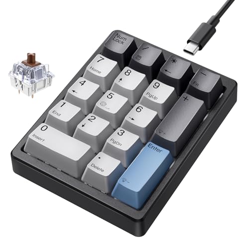 Kisnt KN17 有線メカニカルナンバーパッド - 17キー ホットスワップ可能 テンパッド ホワイトバックライト&PBTキーキャップ ノートパソコン PCコンパクトキーボード用 (ブラック, ブラウンスイッチ)