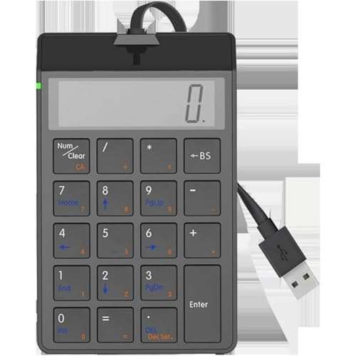 Joxoilso ブルートゥース 4.0 テンキー、電卓機能付き充電式 19 キー サイレント キーボード、有線スクリーン数字キーボード USB インターフェイス レジ財務キーパッド スマートフォン、タブレット、ラップトップ (ブラック（USB有線）)
